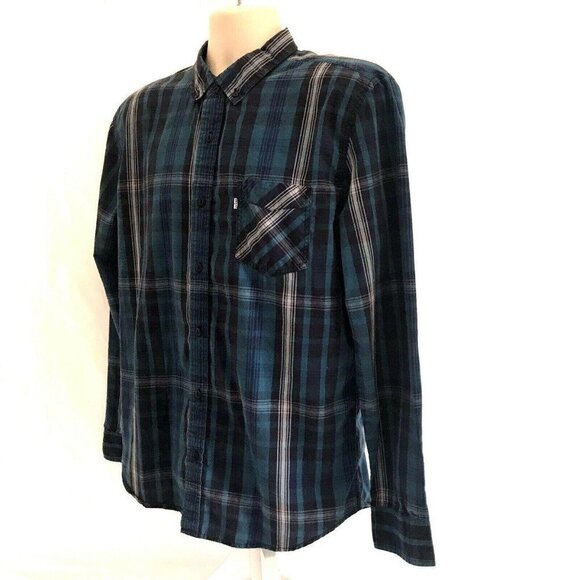 Vintage Levi's Blue Plaid Button Front LS Shirt Large Pocket Lightweight Logo - Picture 2 of 7